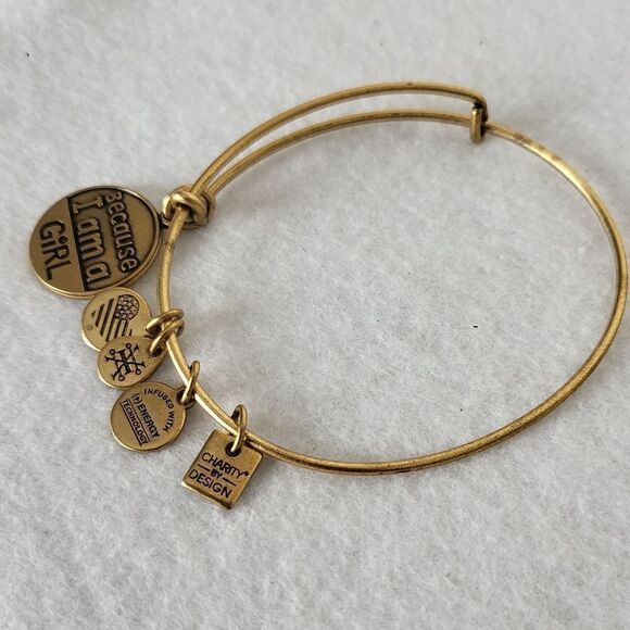 2016 Alex and Ani "Because I am a Girl" Goldtone Bangle Rafaelian Gold Bracelet - Picture 2 of 5